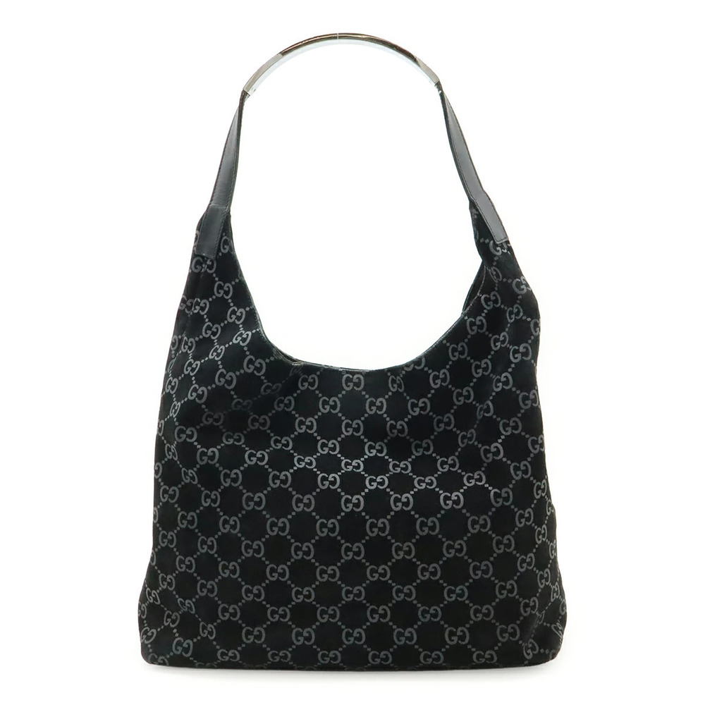 Gucci GG Suede Shoulder Bag Hobo Leather Black